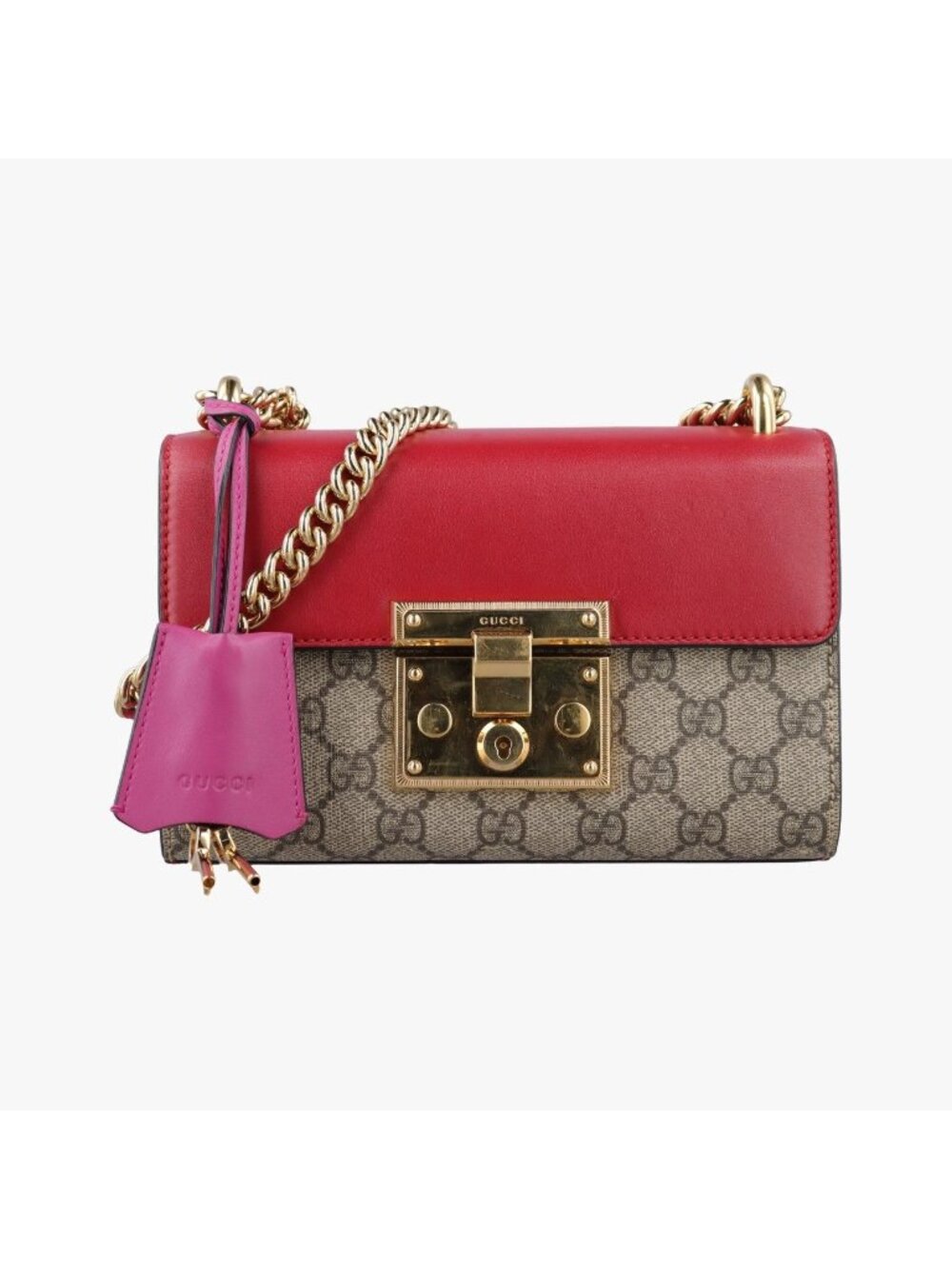 Gucci Padlock Beige Red Pink Leather Shoulder Bag